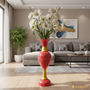 sanjari elegant metal 30 inches height long flower vase big size stylish home decor accent with durable craftsmanship – contemporary design for flowers, living room, and wedding decor | pack of 1
