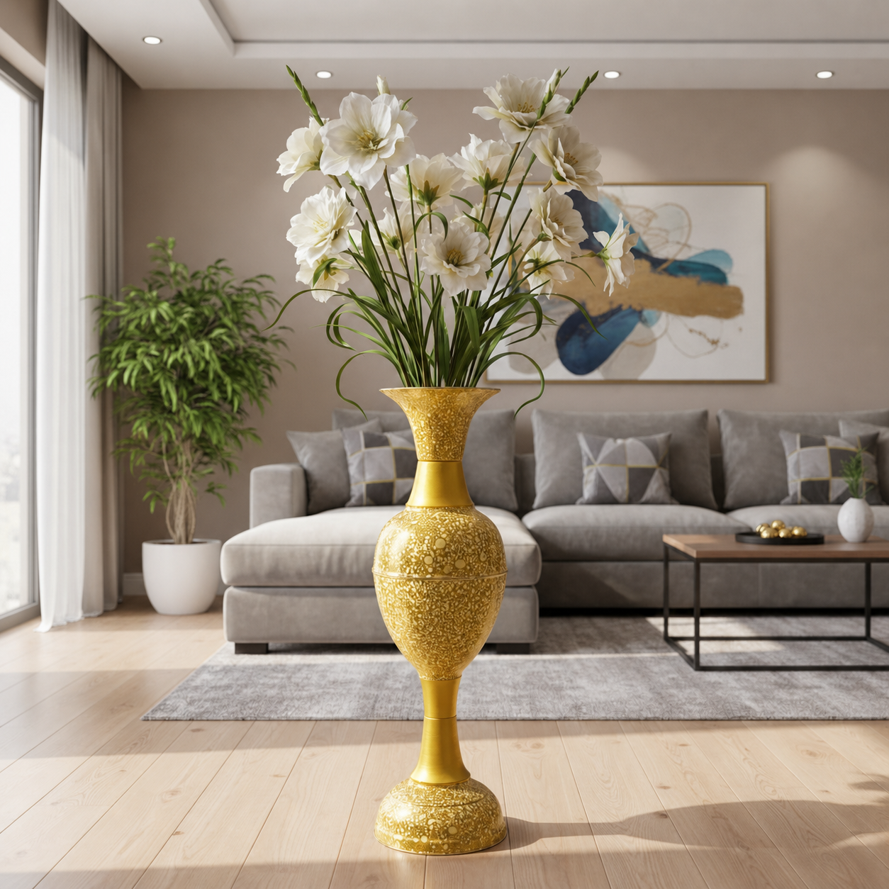 sanjari elegant metal 30 inches height long flower vase big size stylish home decor accent with durable craftsmanship – contemporary design for flowers, living room, and wedding decor | pack of 1