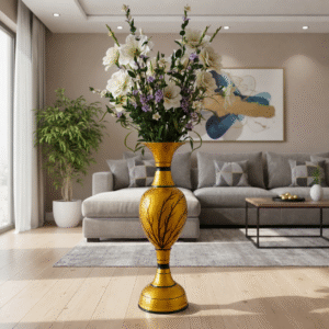 sanjari nature luxe (nl gh04) decorative metal flower vase 30 inch height long golden and black stylish home decor accent with durable craftsmanship – contemporary design for artificial flowers, living room, and wedding decor |