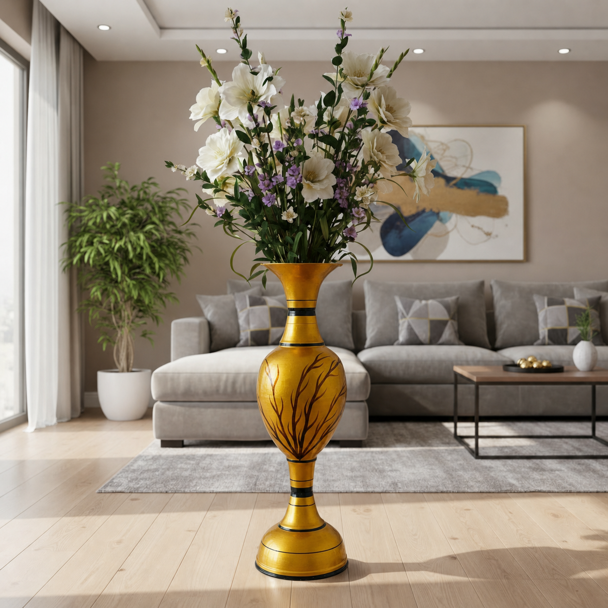 sanjari nature luxe (nl gh04) decorative metal flower vase 30 inch height long golden and black stylish home decor accent with durable craftsmanship – contemporary design for artificial flowers, living room, and wedding decor |